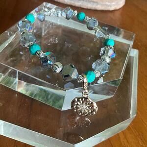 Erimish Iridescent Beaded bracelet with Turquoise & sand dollar charm